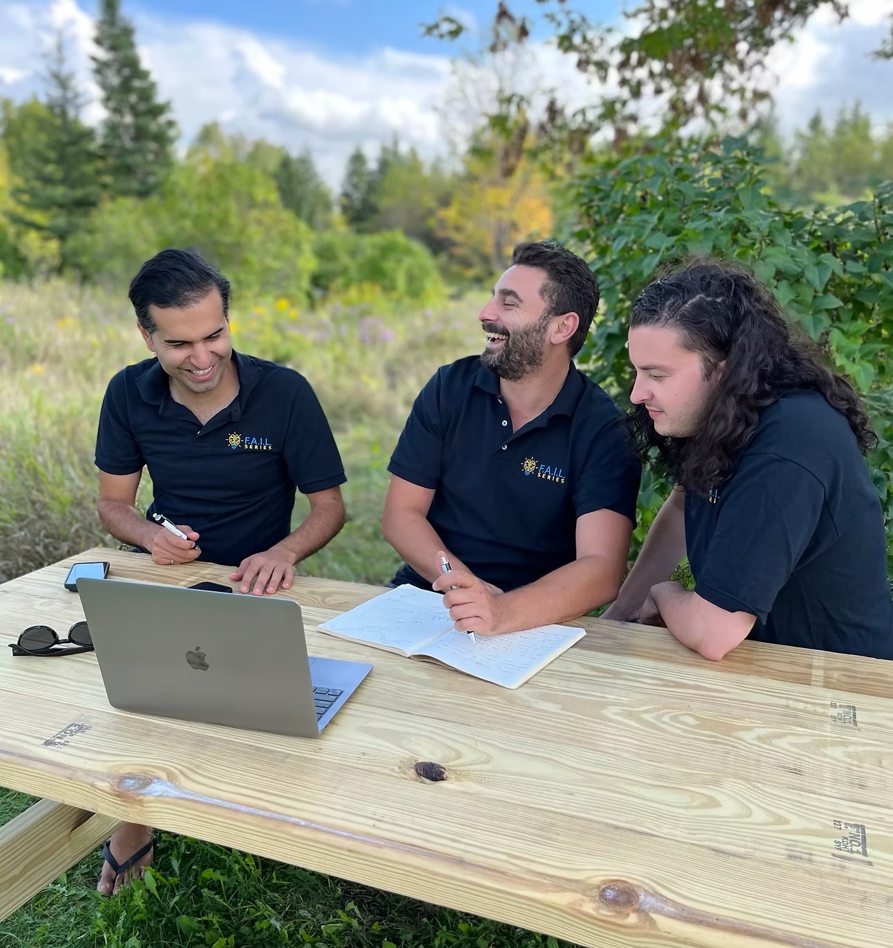 Team working at the picnic table